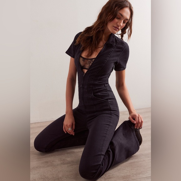 We The Free Jayde Cord Flare Jumpsuit NWT Black XS - Picture 6 of 11